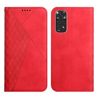 Capa PU fecho magnético à prova de choque, auto-absorvente, padrão rômbus com apoio, vermelho Magunivers para Xiaomi Redmi Note 11 4G/11S 4G - 1