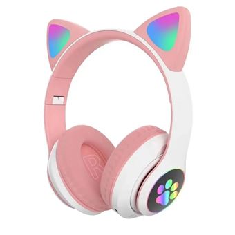 Auscultadores Bluetooth com Microfone ARZOPA® | Orelhas de Gato | Rosa| Animação Luminosa - 1