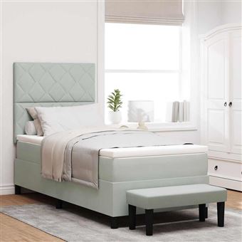 Cama Box com Colchão vidaXL | Cinzento-claro | 90 x 190 cm | Veludo - 1