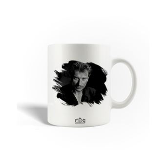 Caneca Maniacase Johnny Hallyday Cantor Poster Branco Preto - 1