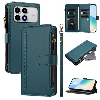 Capa FOXDOCK para Xiaomi POCO F8 Pro | Pele Premium | Compartimentos para Cartões | Alça de Pulso Amovível | Verde escuro - 1