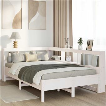 Cama com estante sem colchão vidaXL | 120x190 cm | pinho maciço branco - 1