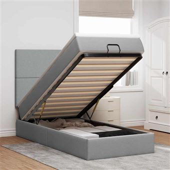 Estrutura de cama otomana com colchão vidaXL | 90x190 cm | tecido cinzento claro - 1
