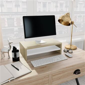 Suporte Monitor VidaXL 42X24X13Cm Contraplacado Branco/Carvalho Sonoma - 1