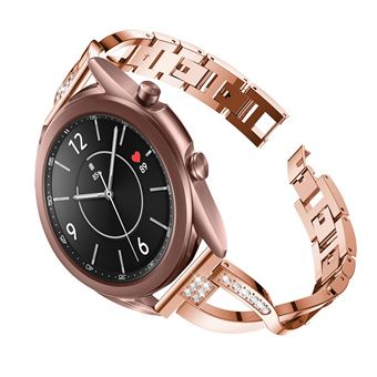 Pulseira de Aço Inoxidável Magunivers | X-Shape Decoração de Strass Ouro Rosa para Samsung Galaxy Watch3 41Mm - 1