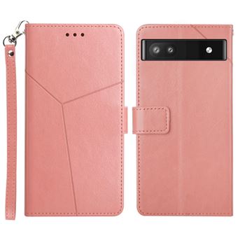 Capa PU padrão de linhas em forma de y, magnéticas com suporte e alça de ombro prática, rosa Magunivers para Google Pixel 6a - 1