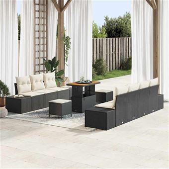 Conjunto de Sofá de Jardim com Almofada vidaXL | 10 Peças | Preto vime PE - 1