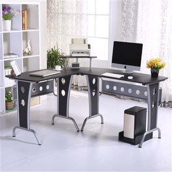 Secretárias para Computador HOMCOM em Madeira Preto 165x145x86 cm - 1
