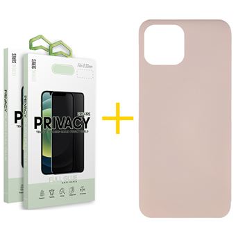 Pack 2 x Película de Vidro Temperado Anti-Spy + Capa skyhe Apple iPhone 16 Pro Max Silicone Líquido | Rosa-Creme - 1