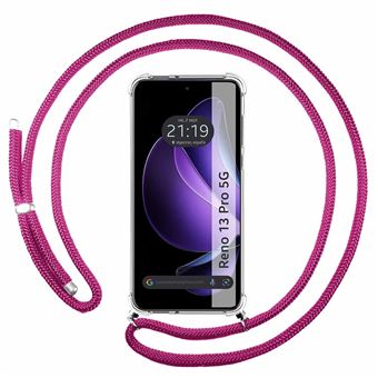 Capa Tumundosmartphone Transparente para Oppo Reno 13 Pro 5G com Fio Rosa Fúcsia - 1