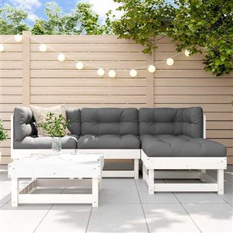 Conjunto Lounge Jardim com Almofadões vidaXL | 5 Peças | madeira maciça branco - 1