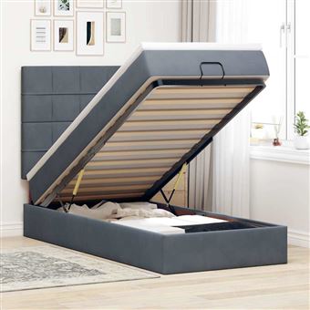Estrutura de cama otomana vidaXL com colchões cinza escuro veludo - 1