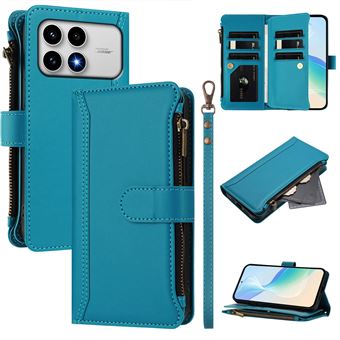 Capa FOXDOCK para Xiaomi POCO F8 Pro | Pele Premium | Compartimentos para Cartões | Alça de Pulso Amovível | Azul claro - 1