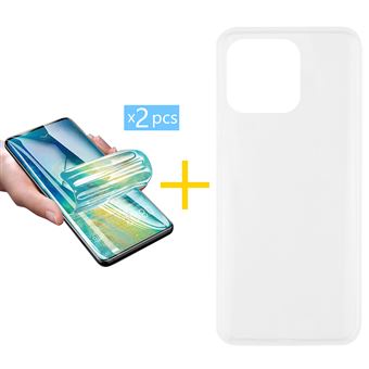 Pack Accetel 2 x Película de Hidrogel + Capa para Xiaomi MI 11 Lite 4G Silicone Liso - Transparente Clear - 1