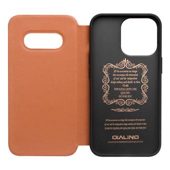 Capa de Couro Genuíno magunivers Qialino Ultra Fino, Anti-Riscos Marrom para Iphone 13 Mini 5.4'' - 1