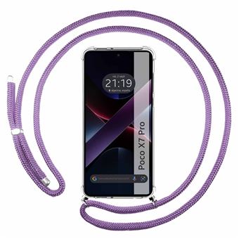 Capa TUMUNDOSMARTPHONE transparente para Xiaomi Poco X7 Pro 5G com cordão roxo - 1