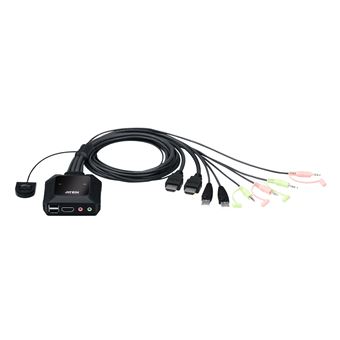 Chaveador Kvm ATEN Switch KVM de Cabo 4K HDMI de 2 portas USB com seletor de porta remota | Preto - 1