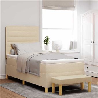 Cama Box com Colchão e Cabeceira vidaXL | Creme | 100 x 200 cm | tecido - 1