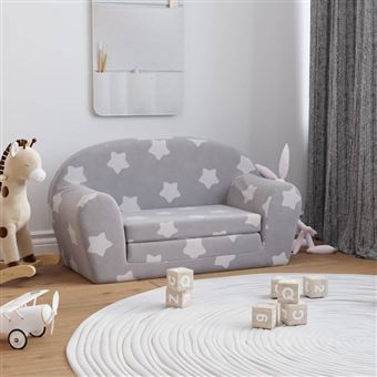 Sofá-cama infantil vidaXL | 2 lugares com estrelas pelúcia cinzento-claro - 1