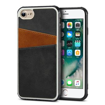Capa Magunivers TPU + PU Cores Duplas com Dois Titulares de Cartão Preto para iPhone 8/7/6