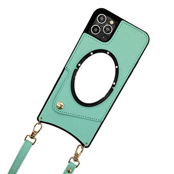 Capa e TPU + PU desenho de rabo de peixe com porta-cartões e alça de ombro Magunivers para iPhone 14 Pro Max - verde - 1