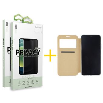 Conjunto 2 x Película de Vidro Anti-Spy + Capa skyhe para iPhone 11 Pro | Gandy Flip Cover - Dourado - 1