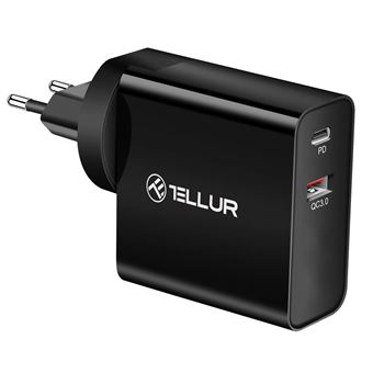 Carregador de Parede PD TELLUR PDHC1 | Porta Dupla | 48W | PD30W | QC3.0 | 3 Adaptadores de Plugue - Preto - 1
