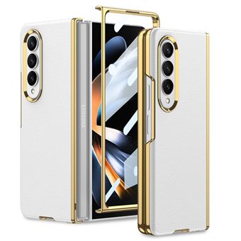 Capa e TPU + PU GKK textura de lichia, borda curva de galvanoplastia para Samsung Galaxy Z Fold4 5G - branco - 1