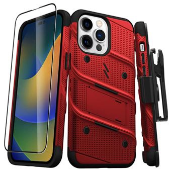Capa Blindada Zizo para iPhone 14 Pro Max | Suporte e Vidro Temperado Ultra Resistente | Preto/Vermelho - 1
