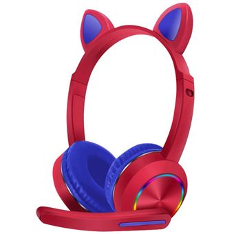 Auscultadores Wireless M2 TEC AKZ-K23 Cat Ear com Luzes LED e Microfone Ajustável -Vermelho e Azul - 1