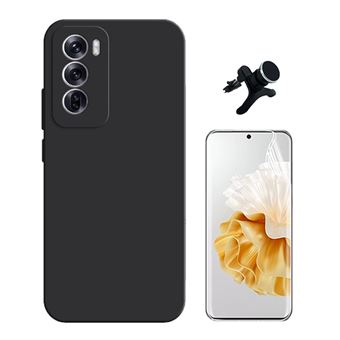 Kit Película Hydrogel Full Cover Frente + Capa Silicone Líquido + Suporte Magnético de Carro Reforçado Phonecare para Oppo Reno12 Pro | Preto - 1