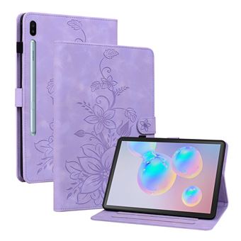 Capa FLOODKING para Samsung Galaxy Tab S6 | Couro PU Premium | Design em Relevo de Lírio | Suporte Dobrável | Porta-Caneta | Roxo - 1