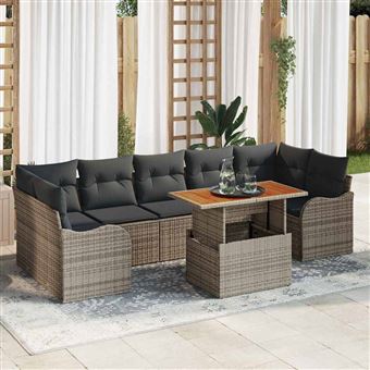 Conjunto de Sofá de Jardim vidaXL | 8 Peças | Cinzento Rattan Sintético - 1