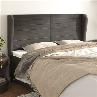 Cabeceira de Cama com Abas vidaXL | Veludo | 183x23x118/128 cm | cinzento-escuro - 1