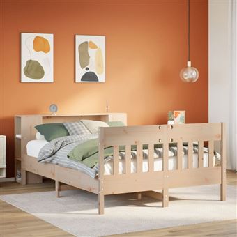 Cama com Estante sem Colchão vidaXL | 135x190 cm | pinho maciço - 1
