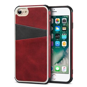 Capa Magunivers TPU + PU Cores Duplas com Dois Titulares de Cartão Vermelho para iPhone 8/7/6