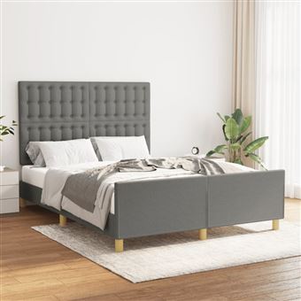 Estrutura de cama com cabeceira vidaXL | 140x190cm | tecido cinza-escuro - 1