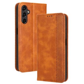 Capa FOXDOCK para Samsung Galaxy A14 4G | Fecho Magnético | Estampado Vintage | Pele PU | Compartimentos para Cartões | Castanho - 1