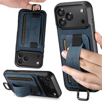 Capa de Couro com Suporte à Prova de Queda H13 V-REEL para iPhone 15 Plus - Azul - 1