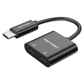 Cabo Vention Adaptador/Conversor Áudio Tipo-C para Tipo-C duplo com fonte de alimentação 0,1 metros - Preto - 1