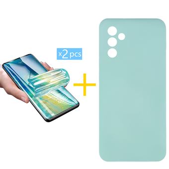 Pack 2 x Película de Hidrogel + Capa skyhe para Samsung Galaxy S25 5G | Silicone Líquido | Verde-Água - 1