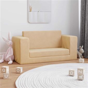 Sofá infantil vidaXL | 2 lugares | pelúcia macia cor creme - 1