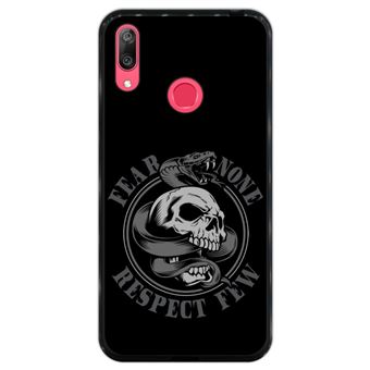 Capa Hapdey para Huawei Y7 2019 - Y7 Prime 2019 Design Cobra e Caveira Fear None, Respect Few em Silicone Flexível e TPU Preto