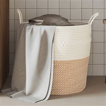 Cesto de Arrumação vidaXL | Ø43x38 cm | algodão castanho e branco - 1