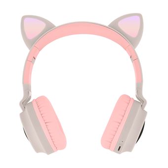 Auscultadores Bluetooth Avizer | Design Orelhas de Gato | Animação Luminosa | 12h - Bege - 1