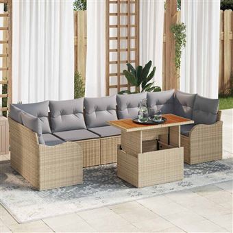 Conjunto de Sofá de Jardim vidaXL | 8 Peças | Bege Rattan Sintético - 1