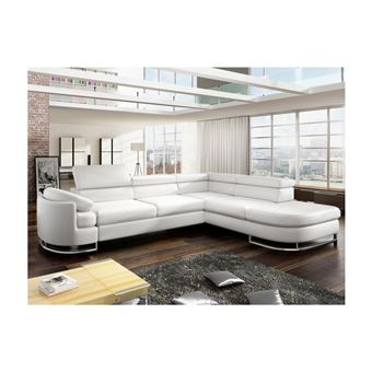 Sofá de Canto Convertível em Cama Vente Unique MYSEN | Pele sintética Branco | Canto Direito - 1