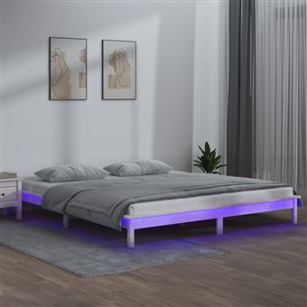 Estrutura de cama com LEDs vidaXL | 200x200 cm | pinho maciço branco - 1