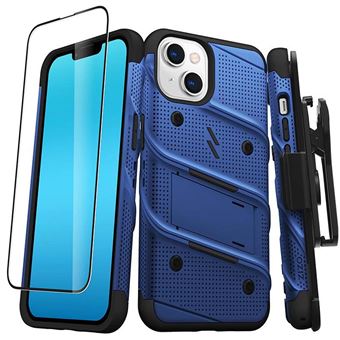 Capa Blindada Zizo para iPhone 14 | Suporte e Vidro Temperado Ultra Resistente | Preto / Azul - 1