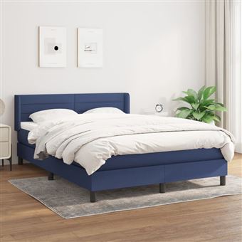Cama com molas e colchão vidaXL | 140x190 cm | tecido azul - 1